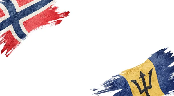 白を背景にノルウェーとバルバドスの旗 — ストック写真